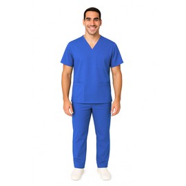 M&M SCRUBS Men Scrub Set Medical Scrub Top and Pants L True Royal Blue