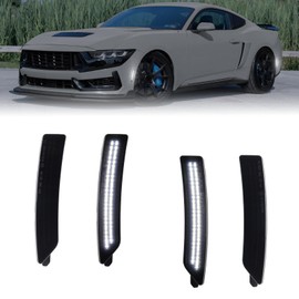 AreLokpri White Front Rear Side Marker Lights Compatible With 2024-up 2025 Ford Mustang Assembly, Side Bumper Marker Reflectors Lamp, Driver & Passenger Side Bumper Lights, Smoked Lens 4PCS