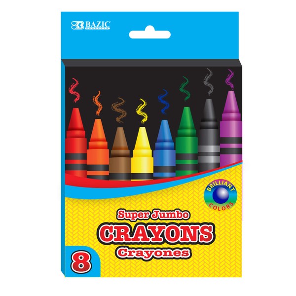 BAZIC Crayons Super Jumbo 8 Color, Assorted Coloring Crayon Set, Non Toxic Drawing Crayons for School Art, Gift for Kids Artist (8/Pack), 1-Pack