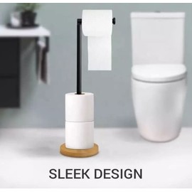 Toilet Roll Holder Free Standing Spare Roll Holder with Swivel Action Extra Storage Space saving Sleep Practical with SV Rubber Base Caravan Camping Hotel Tissue Roll Storage (Black with Wood Base)