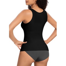 ONEW Shapewear Tank Tops For Women Tummy Control Compression Camisole Square Neck Body Shaper Tanks,Black,Small