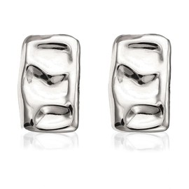 Gold Rectangle Stud Earrings for Women, 14K Gold Plated Thick Stud Earrings, Minimalist Geometric Earrings for Women (Jihe-earring-ice-Silver)