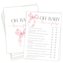 HandEasy Pink Bow Baby Shower Games for Girl, Baby Shower Trivia True Or False Game, 5 “x7-25 Pcs-B01
