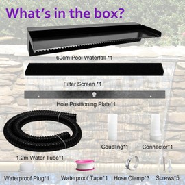 Pamopamo Pond Waterfall Spillway Pool Fountain Water Feature, Black Stainless Steel Outdoor Fountains, Swimming Pool Water Flow Waterfalls Kit for Garden Patio Ponds-23.6"x7.8"x3.9"(NO Light)