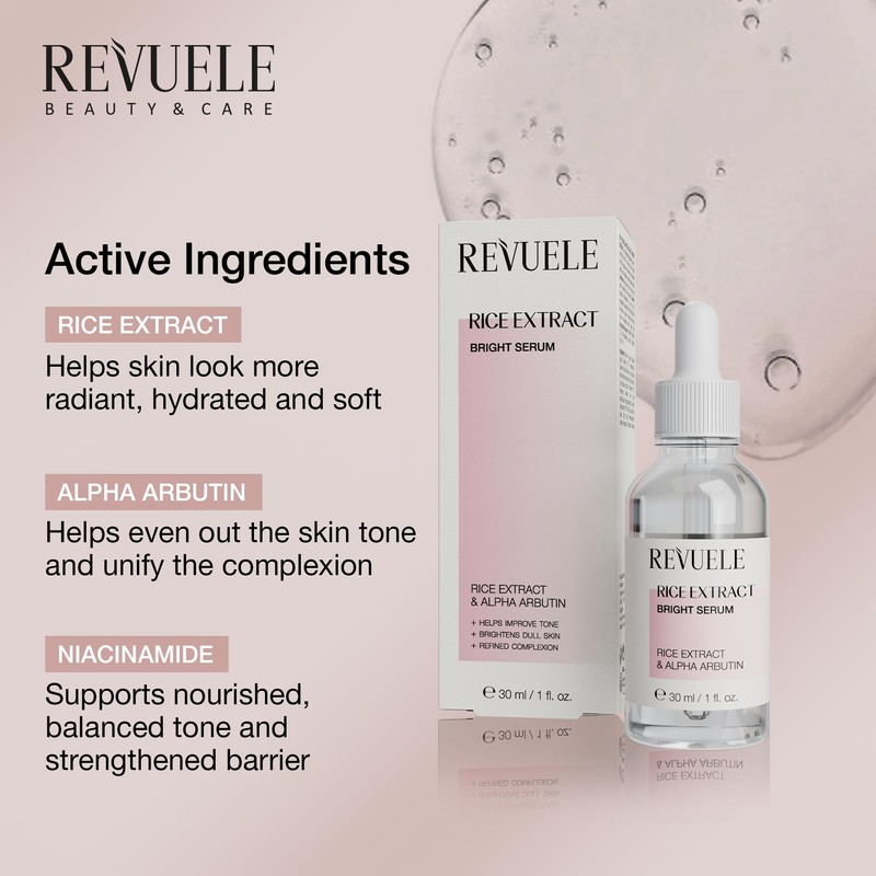 REVUELE Rice Extract Face Serum - Brightening and Uniforming, Improves