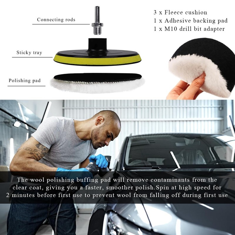 Yourkar 3 Inch Wool Polishing Buffing Pad, Polishing Buffing Wheel