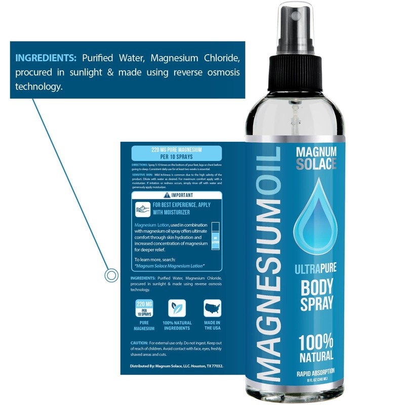 Pure Magnesium Oil Spray - 100% Natural Magnesium Spray, 8