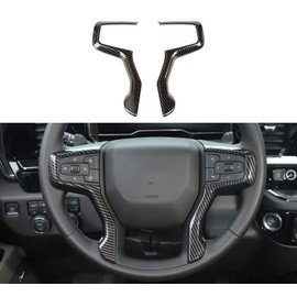 Voodonala for Chevy Silverado Steering Wheel Panel Cover ABS Antidust Carbon Fiber Black Style Steering Wheel Cover Trim Compatible with Chevy Silverado 2019+ (2Pcs/Set,Carbon Fiber Black)