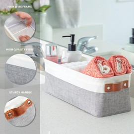 OrganiHaus Narrow Storage Bins 15x06in, Small Closet Bins for Shelves, Bathroom Storage Baskets for Shelves, Narrow Baskets, Fabric Organizer with Handles, Toilet Paper Organizer - 2 Pack, Gray