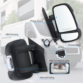 Right Passenger Side Mirror Compatible with 2014-2024 Ram Promaster 1500/2500/3500 with turn signal light manual folding Without Power glass Non-Heated Replace#CH1321417 5VE98JXWAB(2Pins)
