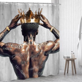 Omifly Black Man Shower Curtain 60Wx72H Inch African American King Modern Positive Motivational Inspirational Quotes Crown Cool Boys with 12 Plastic Hooks Fabric Waterproof Toilet Accessories Decor