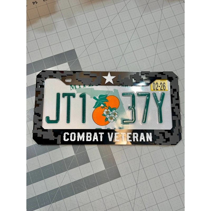 plate frame COMBAT VETERAN Black License Plate Frame Cover, Frame,