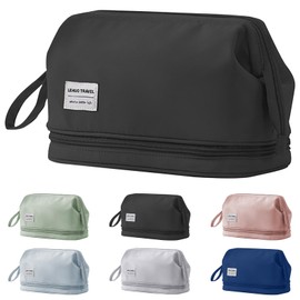 Mayoii Large Makeup Bag with Compartments,Travel Makeup Organiser Bag,Wide-Open Zipper Toiletry Bags for Women,Waterproof Cosmetic Case (1, Black, One Size)