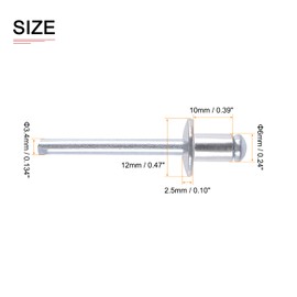 DTGN 6mm x 10mm (DXL) Blind Rivets - 50Pack - Good for Machinery Joining - Aluminum Dome Open End Rivet