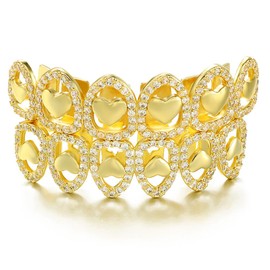 Gold Plated Diamond Grills Shiny Hip Hop Teeth Grillz Caps Top and Bottom Grillz for Men and Women