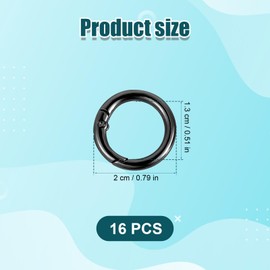 16pcs Spring o Ring Clip, Extra Small Spring Split Ring Key Loop Hook Mini Clips Round Mini Snap Clip Round Clips Purse Rings for Straps Keychains Handbag Keys Crafts (Black)