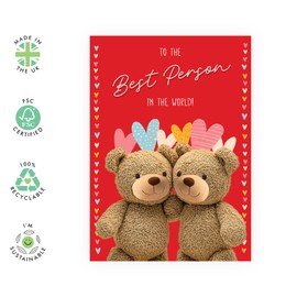 Bear Greeting Card for Her or Him - 'Best Person In The World' - Gifts for Men, Women, Wife, Husband, Bestie, BFF, Couples - Valentines Day - Comes with Fun Stickers