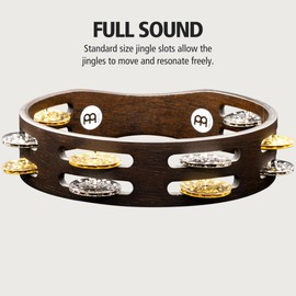 Meinl Percussion Compact Wood Tambourine - 2-Row Tambourine - Diameter 8 Inches - Siam Oak / Brass and Steel, Walnut Brown / Natural (CTA2VM-WB)