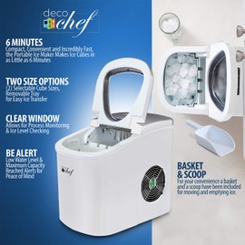 Deco Rapid Portable Automatic Electric Countertop Ice Maker - 6 Great Colors Compact Top Load 26 Lbs. Per Day Great for Party Hosting Never Run Out of Ice Again, Self Cleaning (White)