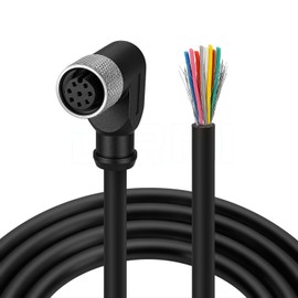 DRRI M12 Right Angle 8-Pins Female Sensor Connector to Fly Lead Waterproof Electrical Shield Cable for Automation Application 5M