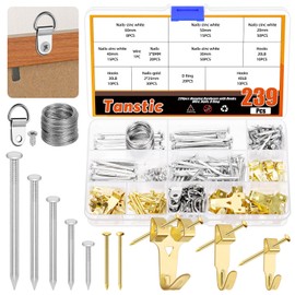 Tanstic 488Pcs Picture Hanging Kit, Picture Hanging Hooks Picture Hooks Picture Hangers with D Ring, Nails, Screws, Wire, Level, Hammer for Hanging Pictures