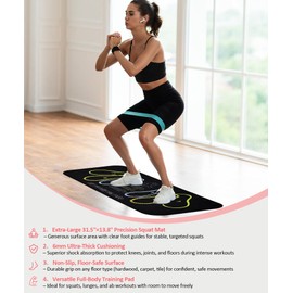 Squat Mat with Foot Position,Large Non-Slip Squat Target Pad， Pad 31.5'' X13.8'',6mm Thickness Squat Mat Foot Positioning, Exercise Mat for Squats, Leg and Abdominal Workouts