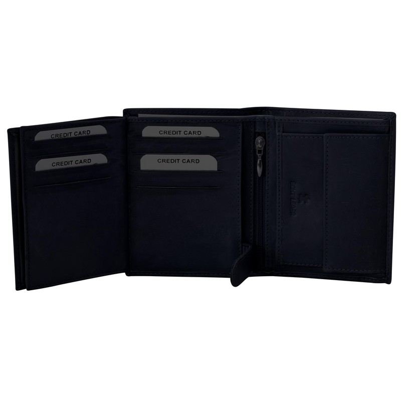 Men's Leather Wallet in Blue Genuine Leather Wallet in Portrait