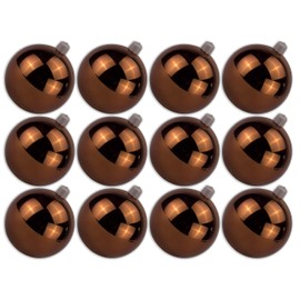 Queens of Christmas 12 Pack 80mm 3" Shiny Brown Ball Ornament with Wire, UV Coated, (ORN-BLKS-80-BR-12PK)