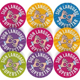 144 Sign Language Superstar - 30mm - Glossy Reward School Stickers for Teachers & Parents