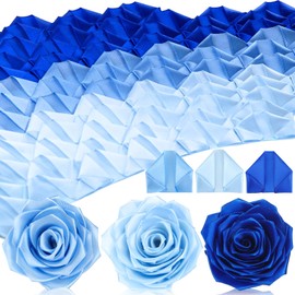 Hoteam 429 Pcs Premade Satin Ribbon Rose Petals Half Finished Three Color Eternal Rose DIY Flowers Bouquets Everlasting Floral for Birthday Wedding Anniversary (Dusty Blue)