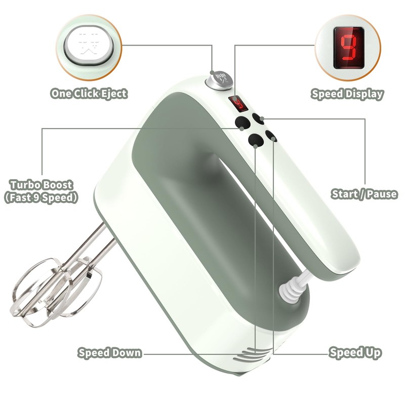 Yomelo 9-Speed Digital Hand Mixer Electric, 400W Powerful DC Motor,