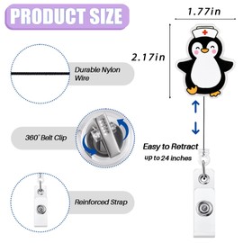 Cute Penguin Badge Reel Retractable for Nurse Nursing Student RN MA CNA LPN & Medical Worker, Funny Pediatric Nurse Gifts, Penguin Lovers ID Badge Holder with Alligator Clip & 24” Durable Nylon Cord