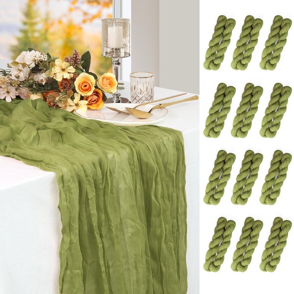 Apgooface 12 Pack Grass Green Cheesecloth Table Runner, 10 ft