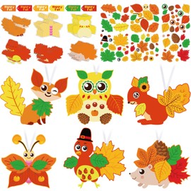 24 Sets Fall Craft Kits Cute Animals Crafts Stickers Bulk DIY Turkey Autumn Owl Ornament Decoration Maple Leaves Thanksgiving Art for Fall Autumn Halloween Home Classroom Game Activities Party Favors