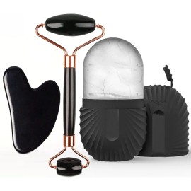 Set Facial 3 Piezas Rodillo De Hielo Y Gua Sha Todo Tipo De Piel Día/noche