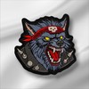 Evil Wolf with Fangs in a Leather Biker Jacket. Embroidered