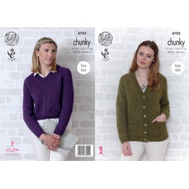 King Cole Womens Chunky Knitting Pattern Ladies Easy Knit Raglan Sleeve Cardigan & Sweater (4703)