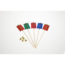 Hobby Bakers Flag and Bell for Easter Lamb 5 Pieces Each Golden, Small Bells and Flags with Wooden Handle