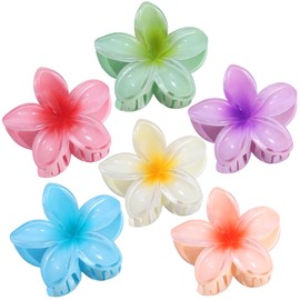 CHANDAT Flower Hair Clips 6 PCS Hawaiian Claw Clips for Vacation Hibiscus Hair Claw Clips Cute Large Hair Clips for Thick and Thin Hair Plumeria Hair Accessories for Women Girls -Hawai