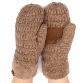 C.C Women Thick Knit Sherpa Fleece Lined Warm Winter Mittens (MT-25)