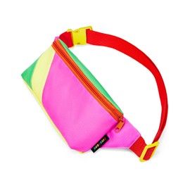 sissycos 80s Retro Neon Fanny Pack, 90s Accessories for Women Men Waist Packs, 2 Pockets Belt Waist Crossbody Bag, Adjustable And Lightweight, Neon Carnival, 9.5x4.5x2.3 inches