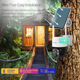 xmartO [Night Color QHD Solar Powered Wire-Free Home PTZ Security Camera Wireless Outdoor (Eternal Solar Power, Thermal Motion Detection, Spot Lights and Siren, Compatible with WiFi/Bluetooth)