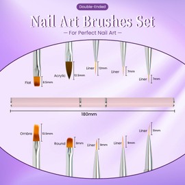 Lokaloka Nail Brush Set for Gel Nails, Nail Art, Double Sided with Lid and Ombre Brush, 10 Heads Fine Brush Set, French Thin Fineliner Liner for UV Nails, Gel, Neonail, Acrylic