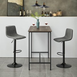 Yaheetech Swivel Bar Stools Set of 2 for Kitchen Counter Adjustable Counter Height Bar Chairs with Back Tall Barstools PU Leather Kitchen Island Stools, Grey