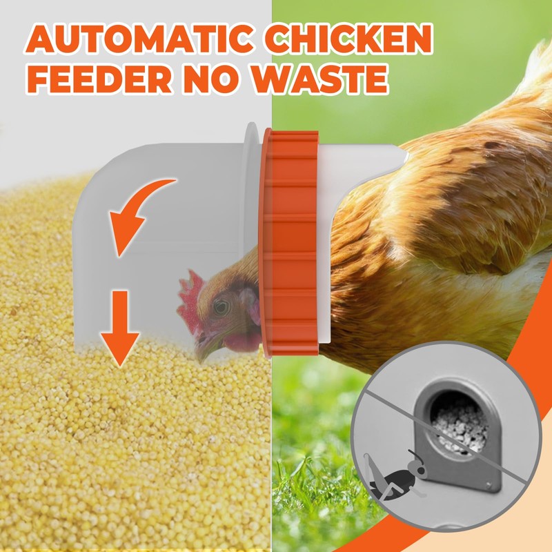 JASDEGO 6 Ports Automatic Chicken Feeder 85 Pounds Large Gravity