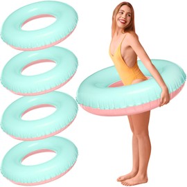 ShinyRelief 4 Pcs Inflatable Pastel Pool Floats Macaron Swim Inner Tube for Kids Adults Swimming Rings Raft Floats Toys Summer Beach Swimming Pool Bachelorette Party Supplies (Green,Pink,28'')