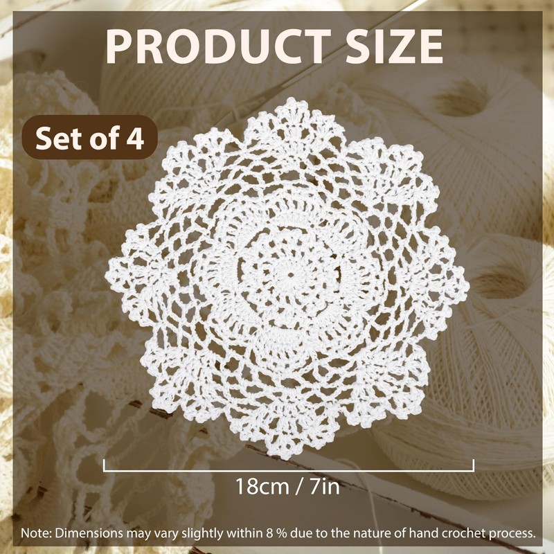 kilofly Crochet Cotton Lace Table Placemats Doilies Value Pack, 4pc,