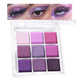 9 Colors Violet Lavender Glitter Shimmer Sparkly Eyeshadow, Eyeshadow Long Lasting Waterproof Cruelty-Free, Highly Pigmented Glitter Powder with Matt Pink & Shiny Purple Shades