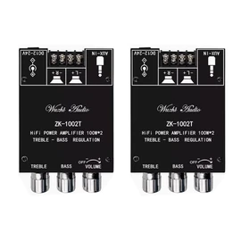 2PCS ZK-1002T 5.0 Amplifier Board 2.0 200W HiFi Subwoofer Audio AMP with Treble and Bass Control BT and AUX Inputs DC 9-24V 2.0 Channel Stereo AMP Module for DIY Speakers