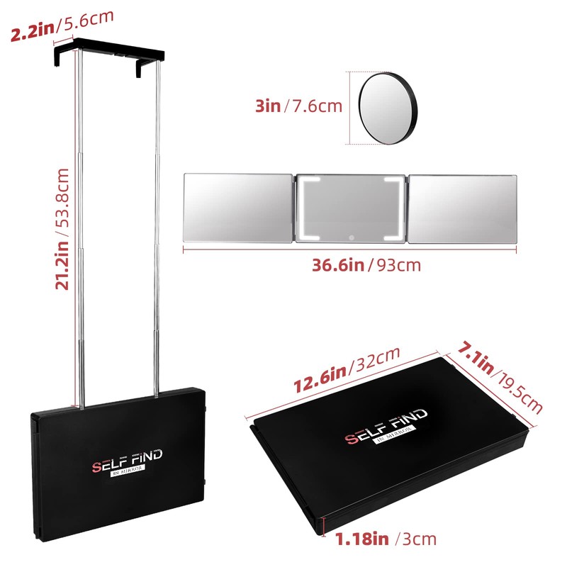 Self Find-3 Way Mirror for Self Hair Cutting with Ring